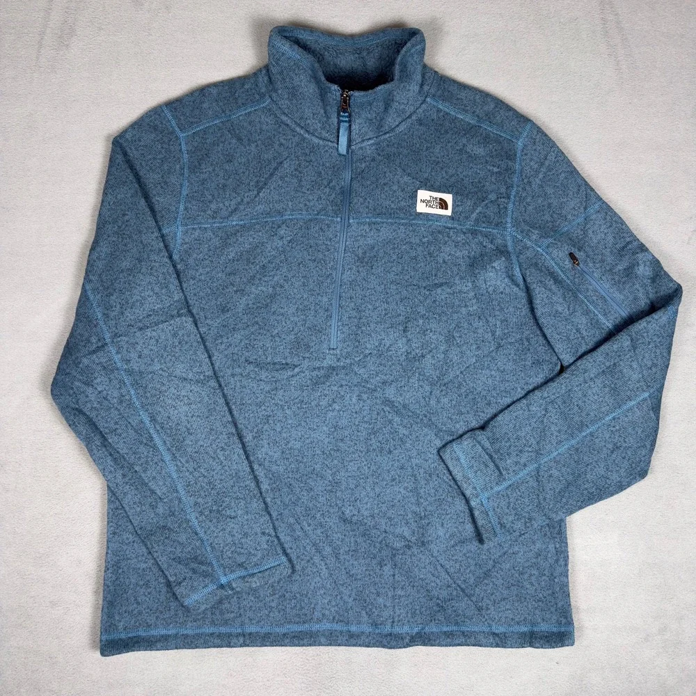 North Face Gordon Lyons Quarter Zip Sweater Fleece Pullover Mens L Blue Heather